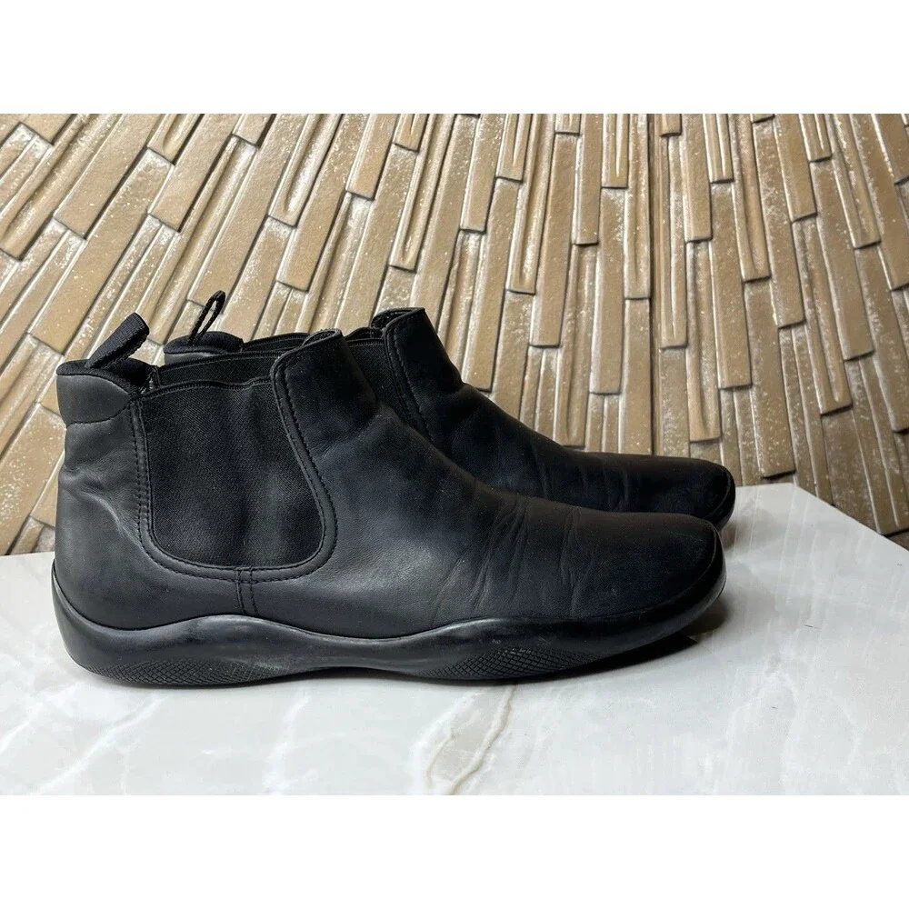 Vtg Prada Men Sport Chelsea Boots 0828 Gore Black Leather Sz Uk 7.5 Us 8.5 Shoes